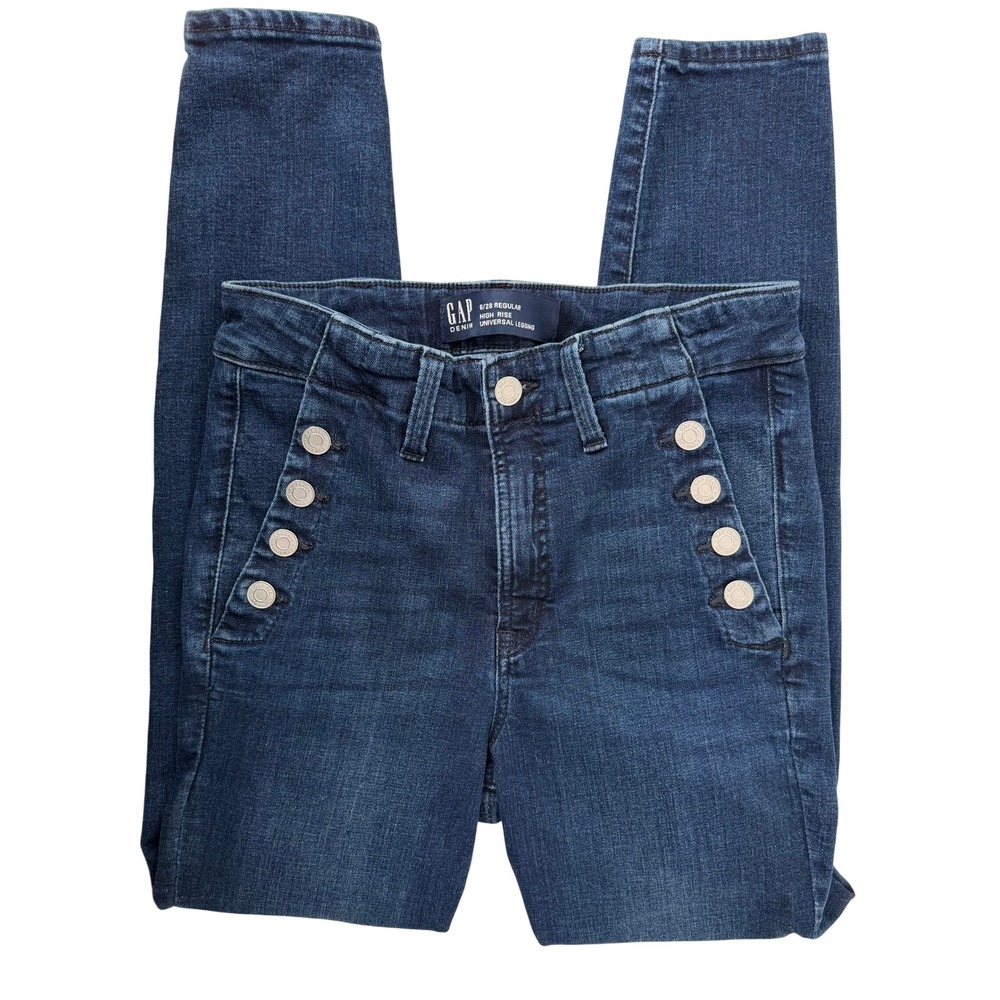 Gap Denim Womens 6/28 High Rise Universal Legging Jeans Dark Wash Sailor Button